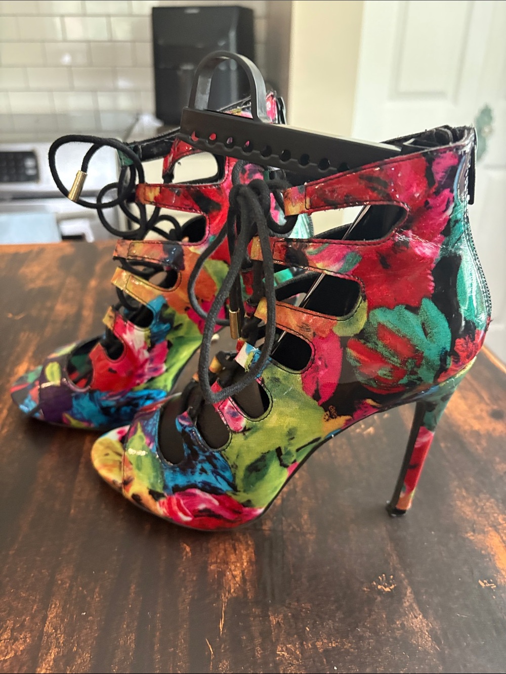 Candie's Multicolor Floral Lace-Up Stiletto Heels